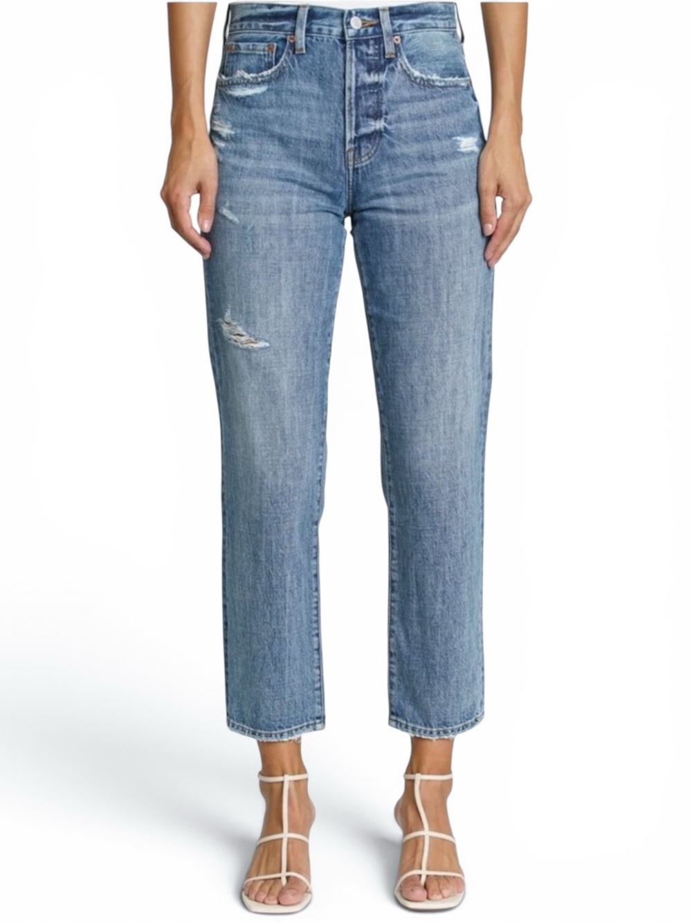 Pistola Charlie High Rise Straight Jeans 27 Antidote Distressed Button Fly
